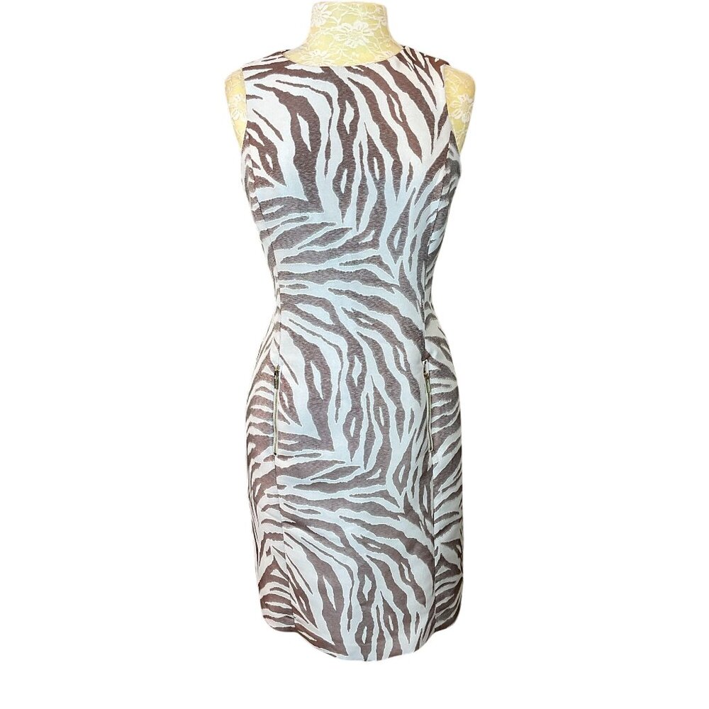 Anne Klein Sleeveless Brown & White Zebra Print Lined Sheath Dress Size 8